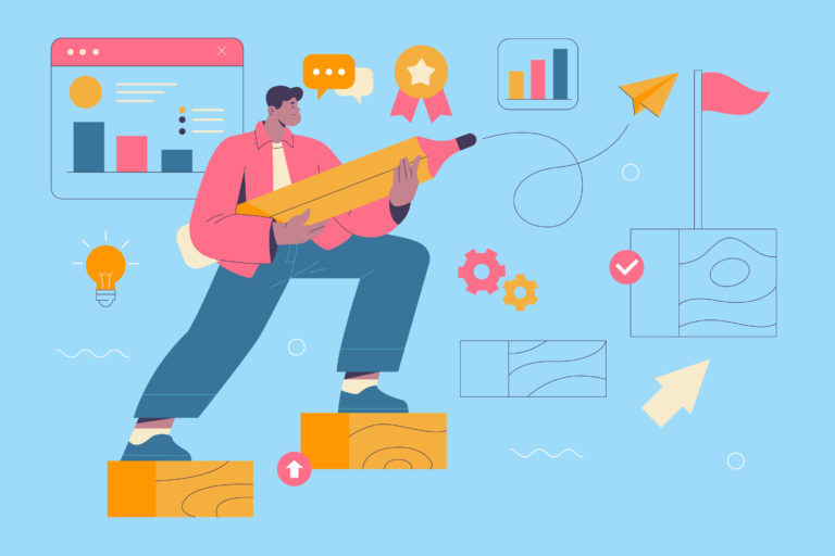 Flowchart depicting the conversion journey from visitor to lead, showcasing icons for discovery, CTA, landing page, and follow-up email steps.